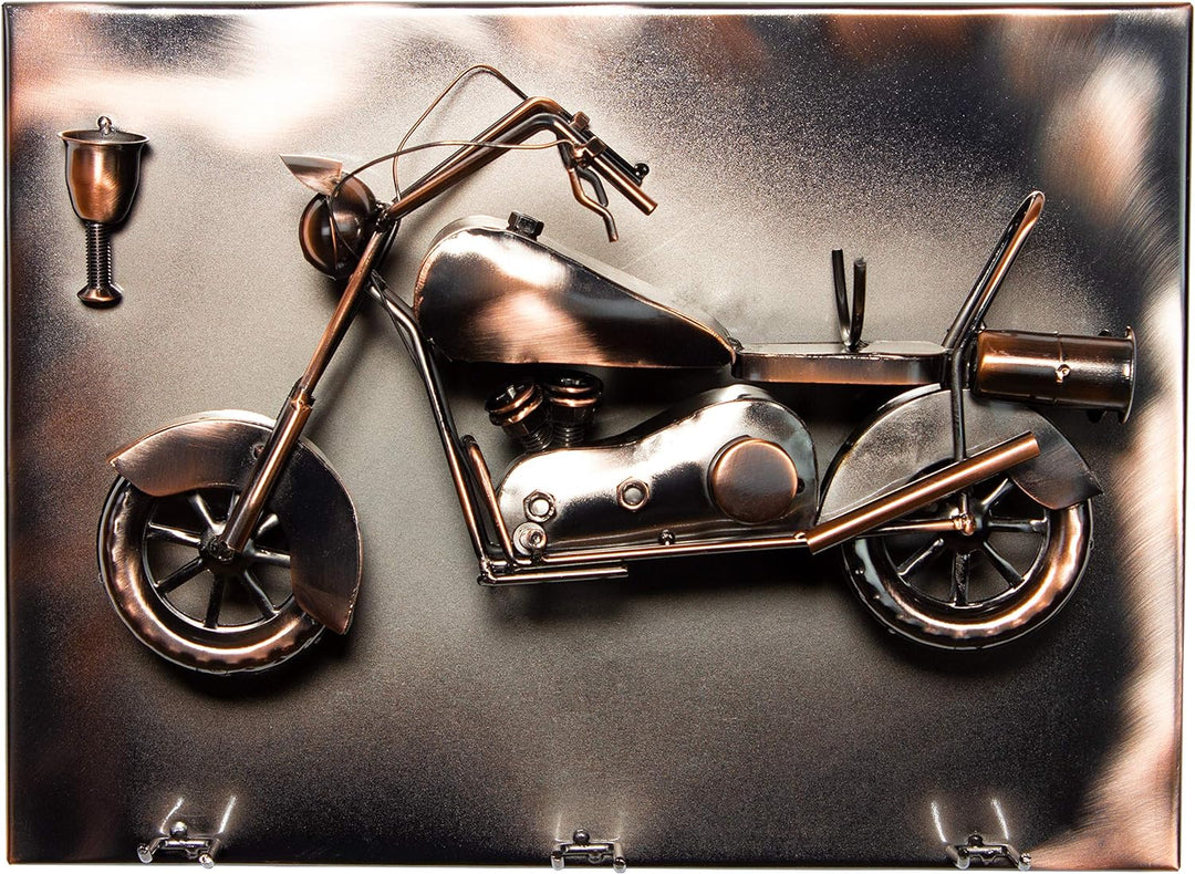 Brubaker Weinflaschenhalter Motorrad - Wall Art Bild Metall - mit 3 Glashaltern - inklusive Grusskar