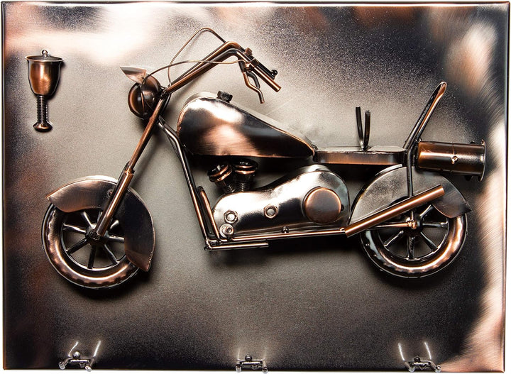 Brubaker Weinflaschenhalter Motorrad - Wall Art Bild Metall - mit 3 Glashaltern - inklusive Grusskar
