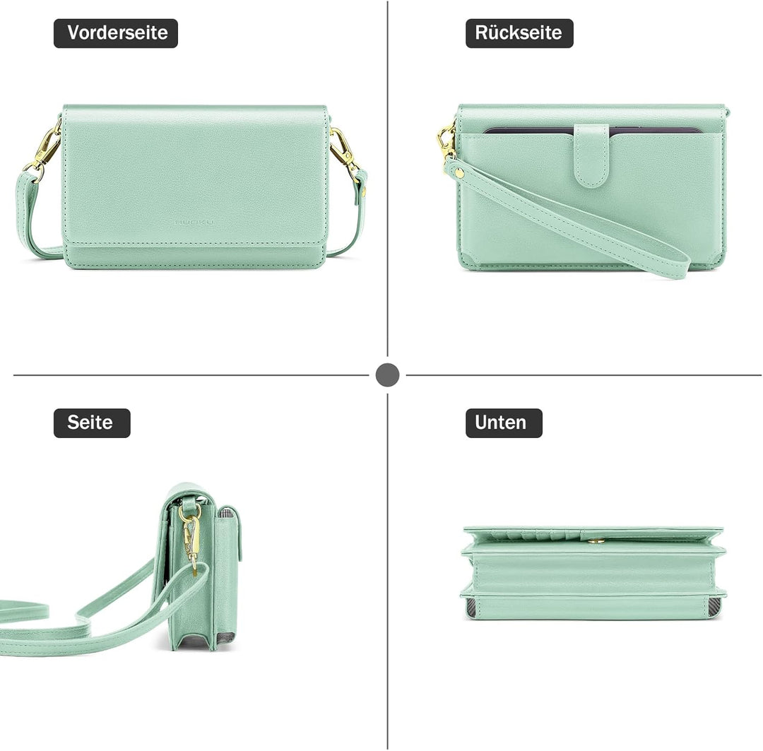 nuoku Crossbody Bag Damen Leder, Handytasche Zum Umhängen Damen, Kleine Umhängetasche Damen mit Vers