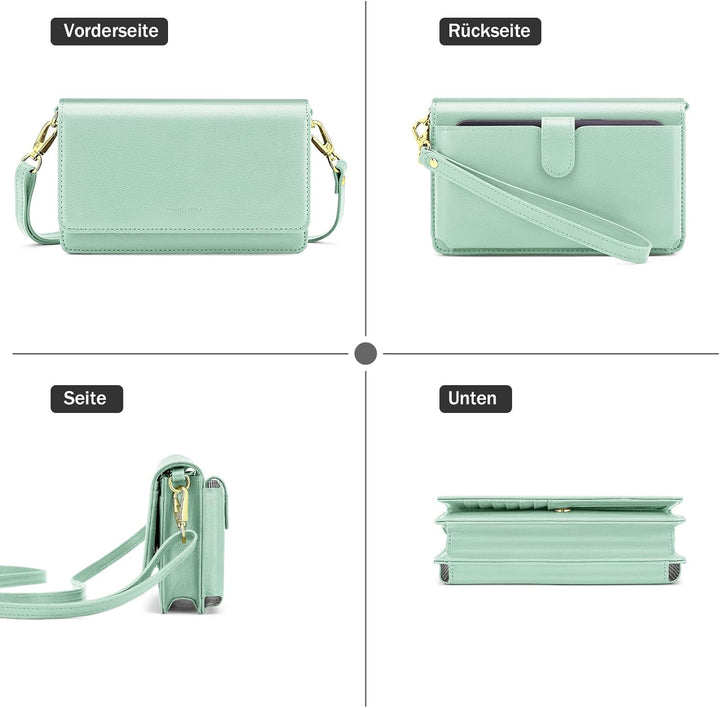 nuoku Crossbody Bag Damen Leder, Handytasche Zum Umhängen Damen, Kleine Umhängetasche Damen mit Vers