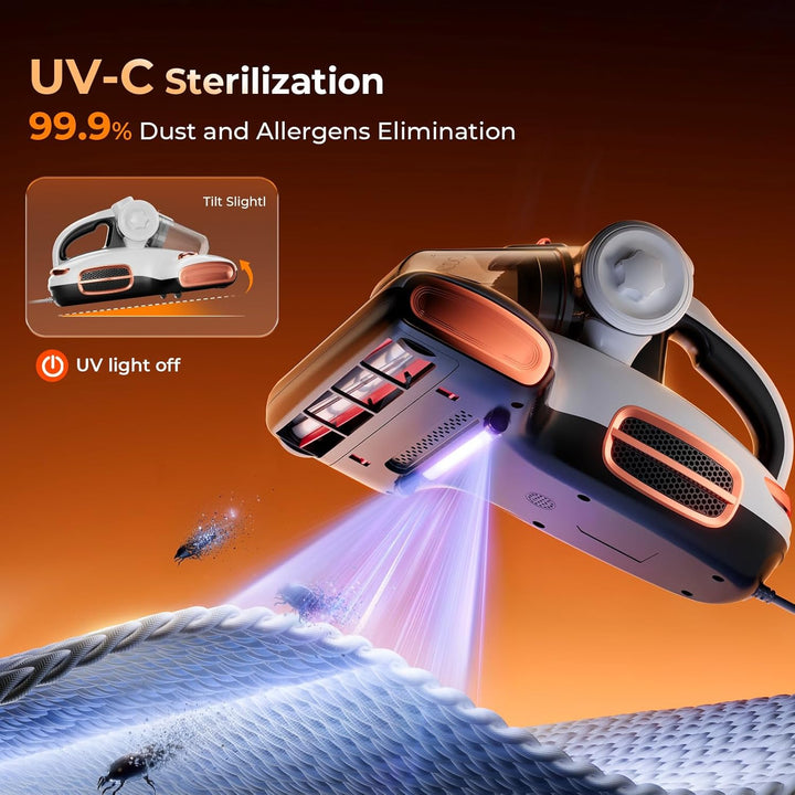 JIGOO T600 Milbensauger für matratzen mit UV-Licht & Vibration, 700W 15kpa Antimilben-Staubsauger en
