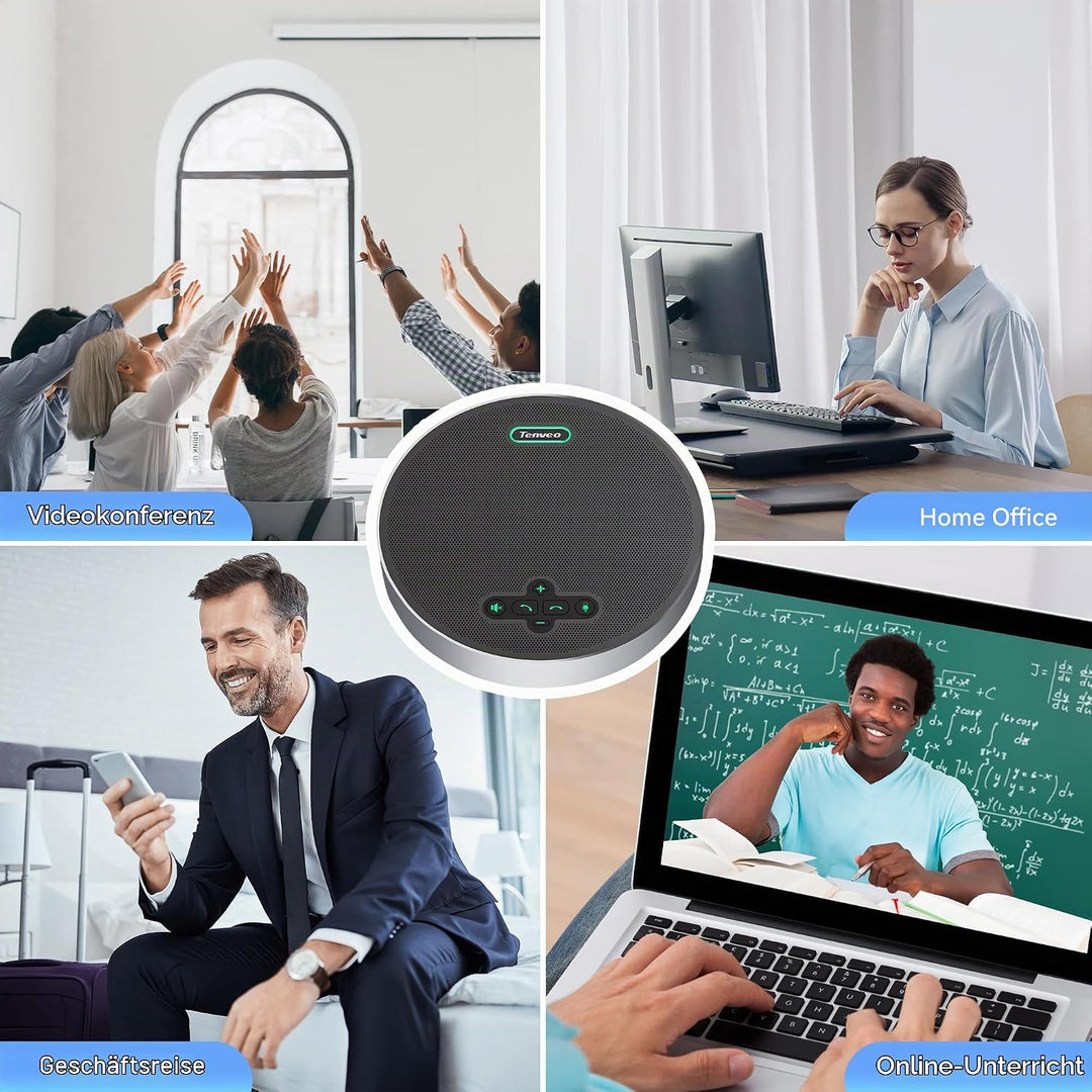Tenveo M5B-W MagiCallpro Konferenzlautsprecher mit 8 AI-Mikrofonen, 360°-Raumerfassung, 18h Akku. Ko