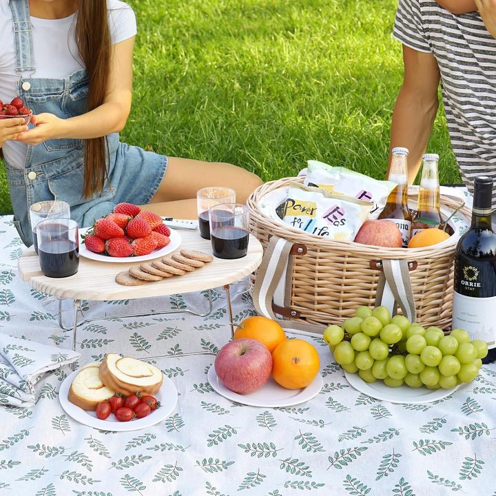 Picknickkorb-Set für 4 Personen – Isolierter Weidenkorb mit klappbarem Weintisch, Picknickset mit In