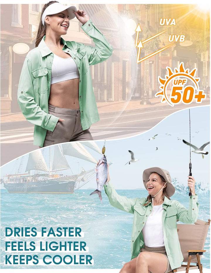 33,000ft Hemd Damen UPF50+ UV Schutz Outdoorhemd Schnelltrocknend Freizeithemd Langarm Funktionshemd