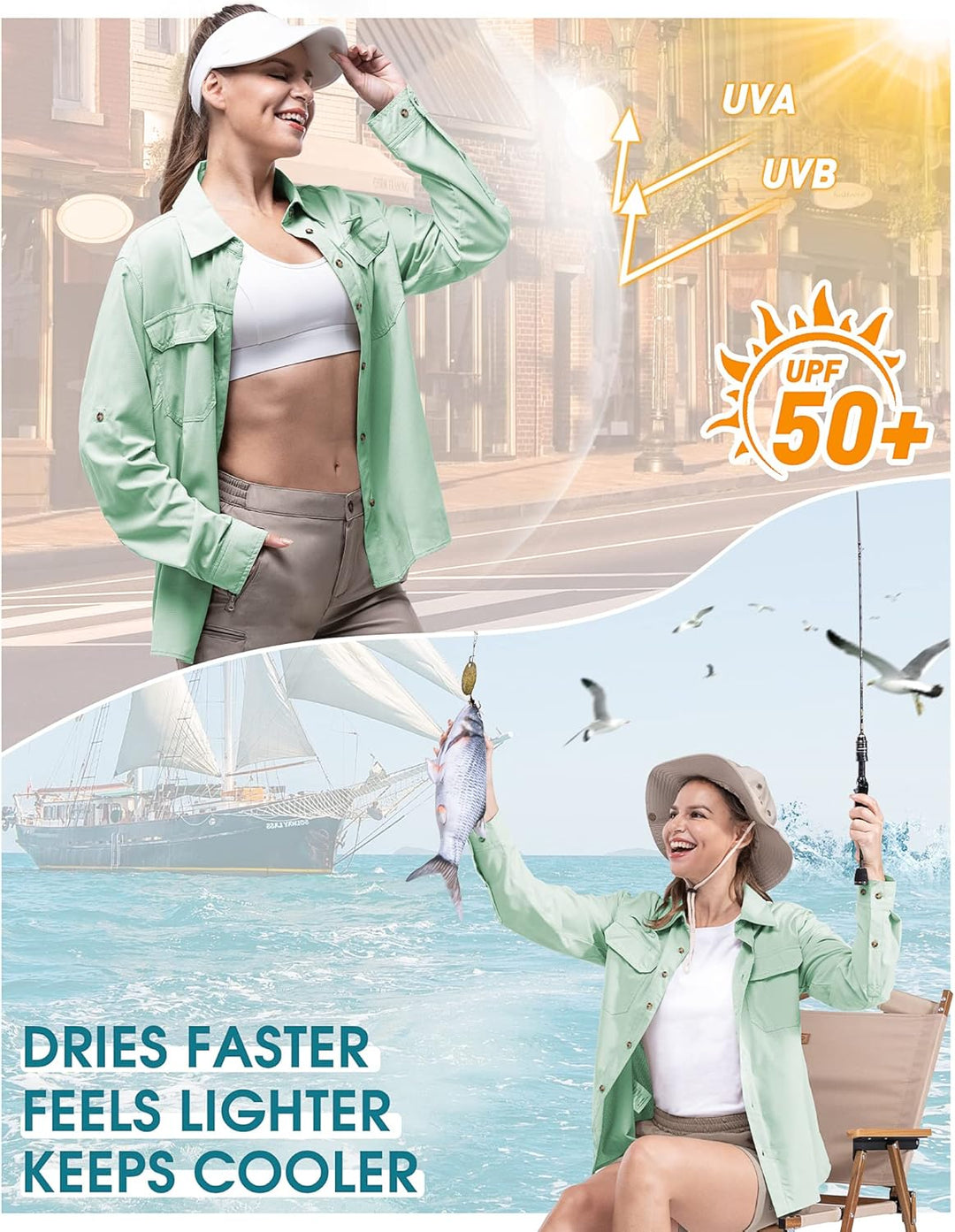 33,000ft Hemd Damen UPF50+ UV Schutz Outdoorhemd Schnelltrocknend Freizeithemd Langarm Funktionshemd