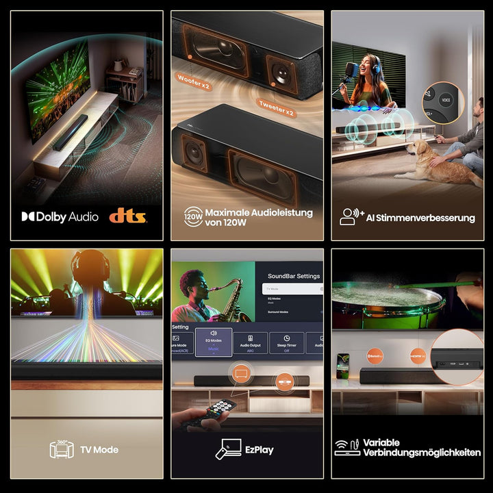 Hisense HS1000, 2.0 Kanal Soundbar, 120W max Audio Power, Dolby Audio, DTS Virtual:X, Voice Enhanced
