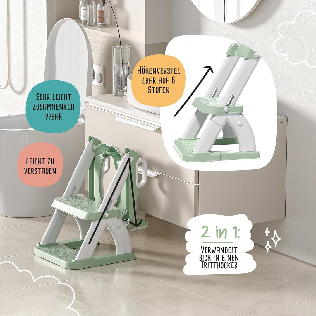 Toilettensitz Kinder mit Treppe – Höhenverstellbarer Kinder Toilettensitz mit Trittstufe & Rückenleh