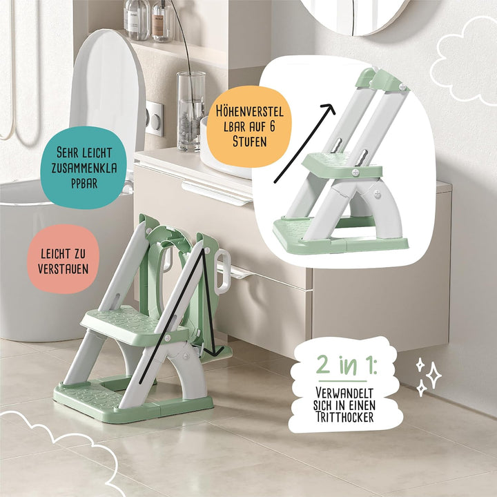 Toilettensitz Kinder mit Treppe – Höhenverstellbarer Kinder Toilettensitz mit Trittstufe & Rückenleh