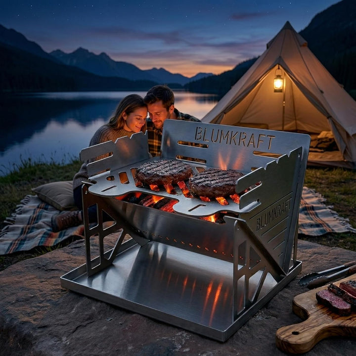 Tragbarer zusammenklappbarer Grill aus Edelstahl – Ultra-kompakter Holzkohlegrill – zerlegbar, Campi