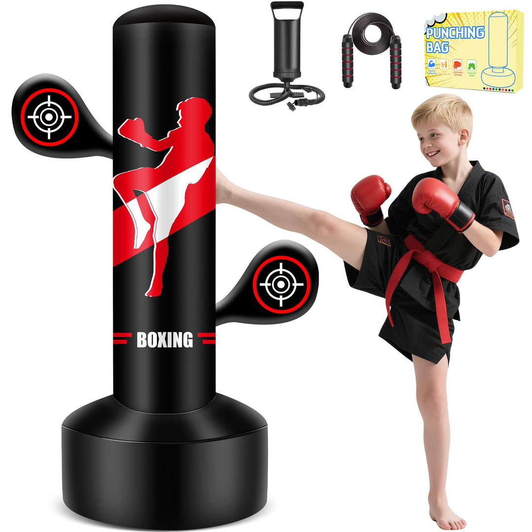 Aufblasbarer Boxsack Kinder mit Pumpe &amp; Seil,165cm Stehboxsack für Reaktionstraining Taekwondo