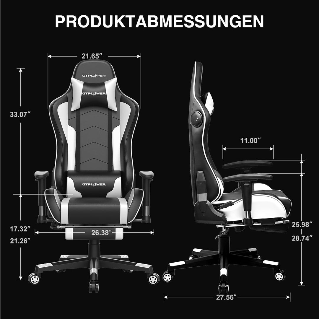 GTPLAYER Gaming Stuhl Gamer Stuhl mit Fussstütze Bluetooth Lautsprecher Ergonomischer Bürostuhl Comp