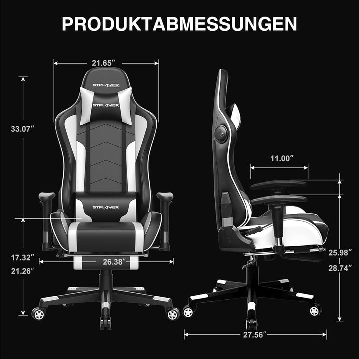 GTPLAYER Gaming Stuhl Gamer Stuhl mit Fussstütze Bluetooth Lautsprecher Ergonomischer Bürostuhl Comp