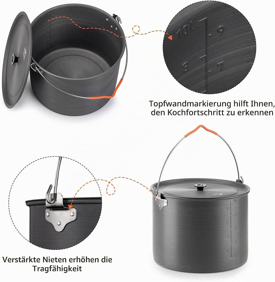 Naturehike Camping Suppentopf Kochgeschirr mit Deckel Gross Outdoor Tragbares Hängetopf Kochset für
