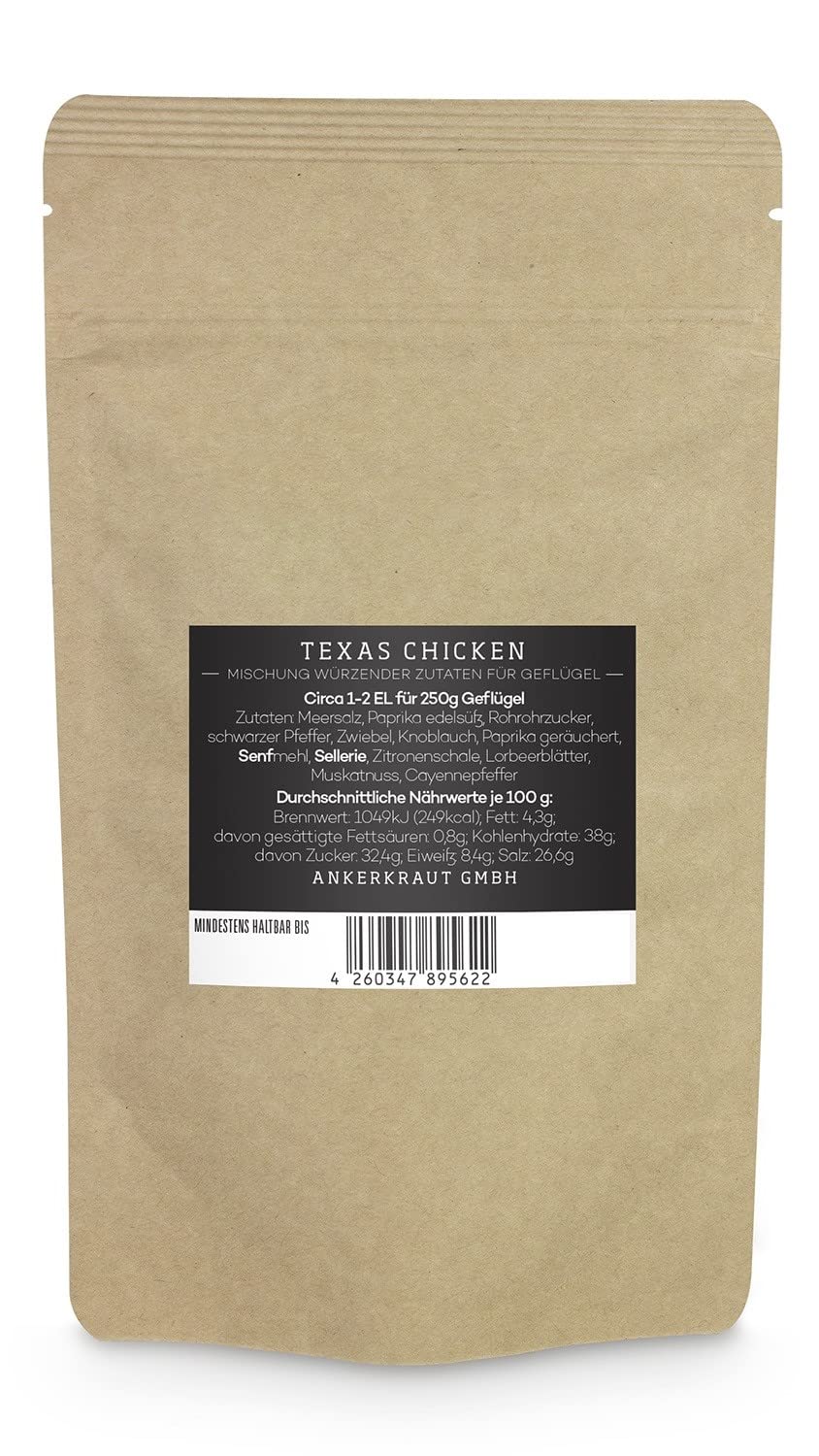 Ankerkraut Texas Chicken, BBQ Rub, Gewürzmischung für Chicken Wings, Hähnchen und Pulled Chicken, 75