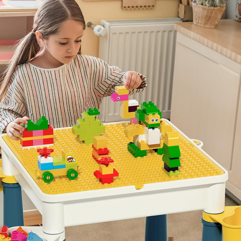 burgkidz Kindertisch mit Stühle, Kinder Spieltisch mit 1 Stuhl und 130 Stück Grossen Bausteinen, Kre