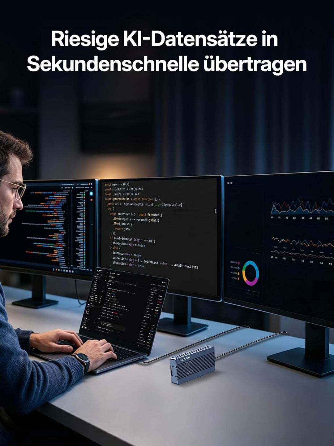 ACASIS 40Gbps M.2 NVMe SSD Gehäuse mit Lüfter, Bessere abwärme,TBU405Pro M1 für M1 M2 Pro/Max, Thund