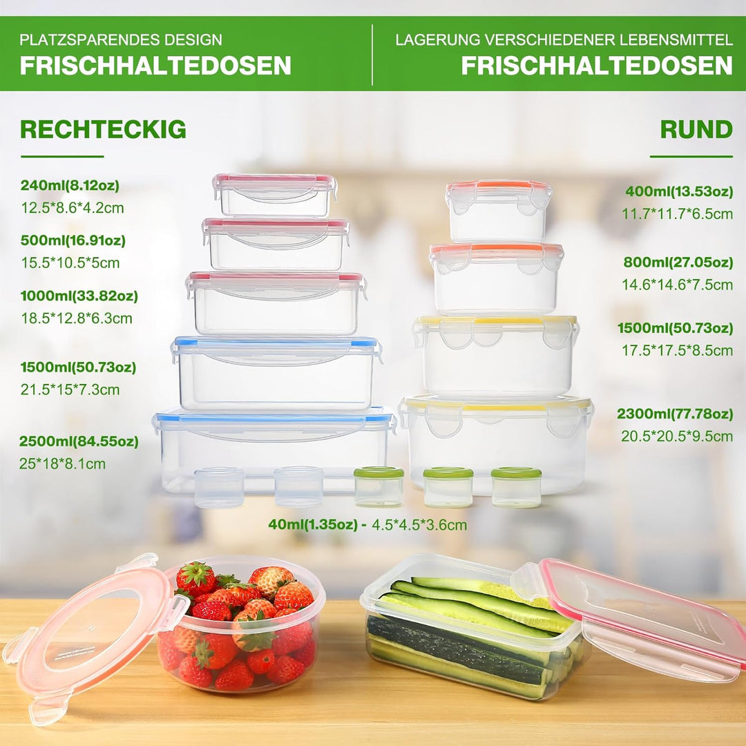 YASHE 28 PCS Frischhaltedosen mit Deckel, Luftdichte Vorratsdosen Set, Vorratsdosen mit Deckel, BPA-