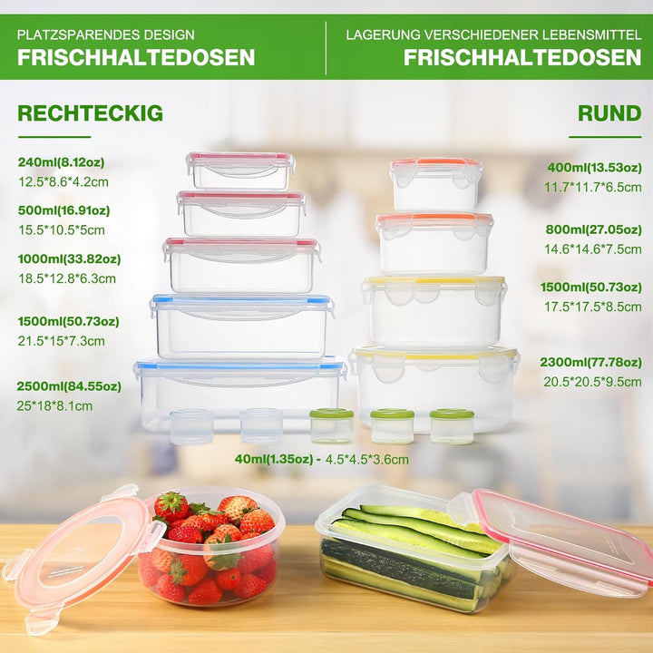 YASHE 28 PCS Frischhaltedosen mit Deckel, Luftdichte Vorratsdosen Set, Vorratsdosen mit Deckel, BPA-