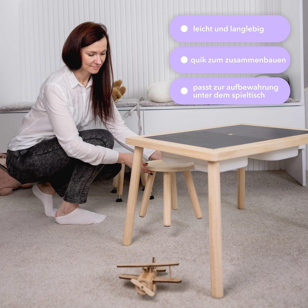 Cateam Tritthocker aus Holz für Kinder und Kleinkinder – 2er-Set – Natur – Kinderhocker mit ausziehb