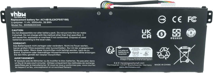 vhbw Akku kompatibel mit Acer Aspire ES1-523-26EF, ES1-523-2766, ES1-523-28GQ Notebook (3500mAh, 11,