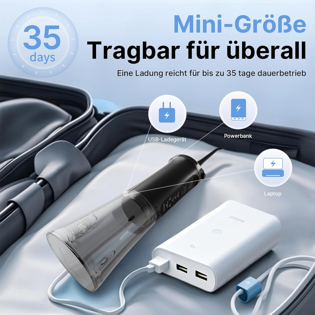 TUREWELL Munddusche Kabellos, Elektrische Zahnreiniger mit 5 Modi, 4 Düsen, 310ML Wassertank & IPX7