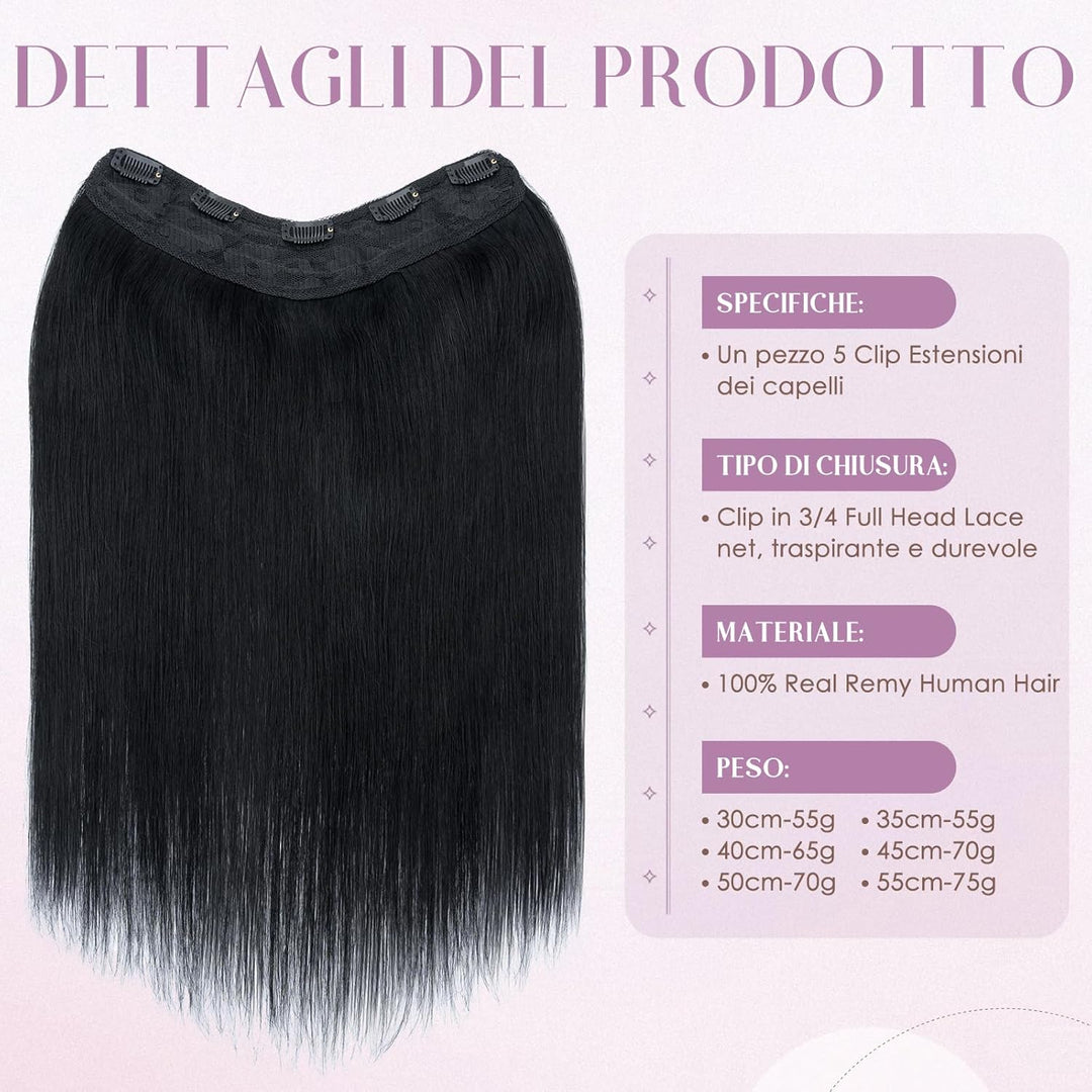 UK-Fashion-Shop Extensions Echthaar Clip #1 Lackschwarz 30cm Unsichtbare Clip in Extensions Echtahha