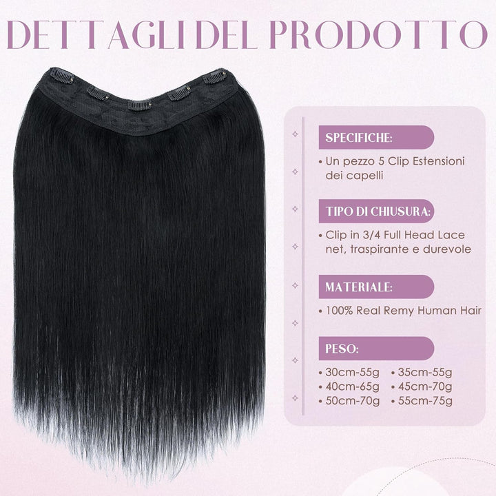 UK-Fashion-Shop Extensions Echthaar Clip #1 Lackschwarz 30cm Unsichtbare Clip in Extensions Echtahha