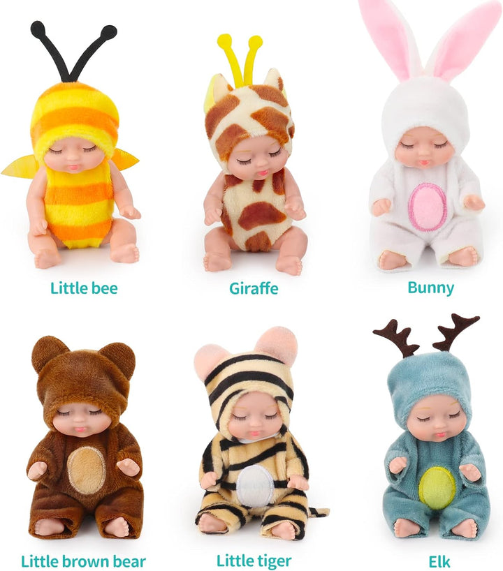 Fiotha , Mini-Babypuppe, Newborn Reborn Baby, 6 Stück Puppen, Waschbares PVC-Material, Realistische