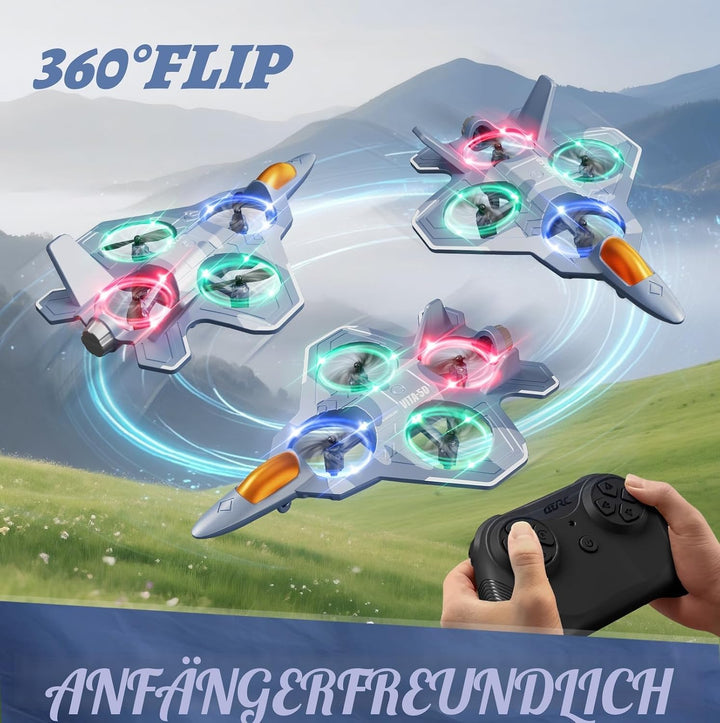 4DRC V50 RC Flugzeug,2 Startmodi, Lichter, 360° Flip, Headless-Modus, 3 Geschwind, 2 Batterien, 2,4