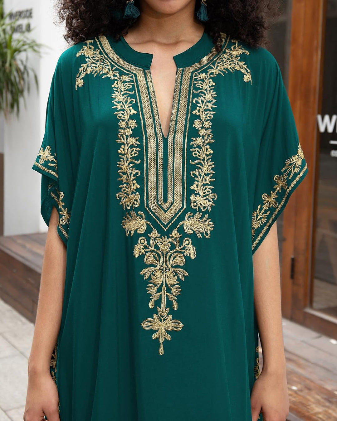 Bsubseach Damen Stickerei Kurzarm Bikini Strandkleid Side Split Beach Kaftan Kleid, S-Dunkelgrü