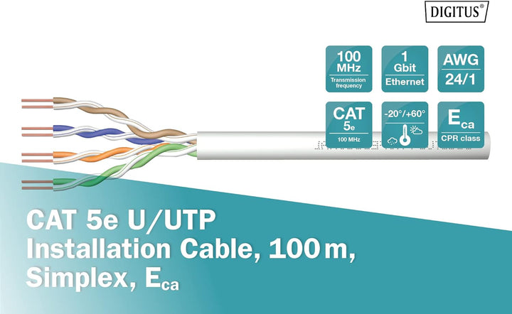 DIGITUS 100 m Cat 5e Netzwerkkabel - U-UTP Simplex - BauPVO Eca - PVC Mantel - 100 MHz Kupfer AWG 24