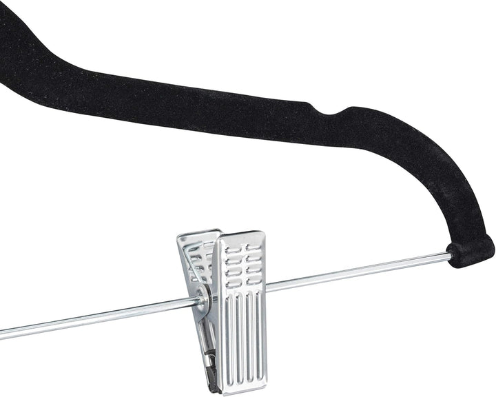 Relaxdays 24 x Samtbügel mit Clips, 360° drehbarer Haken, Hosenbügel, rutschfeste Hemdenbügel, 43 cm
