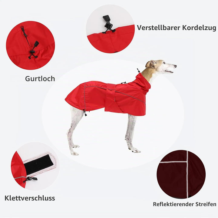 MOREZI Windhund-Regenmantel, regenfest/wasserdicht, hoher Bund mit verstellbarem Kordelzug und Hüftg