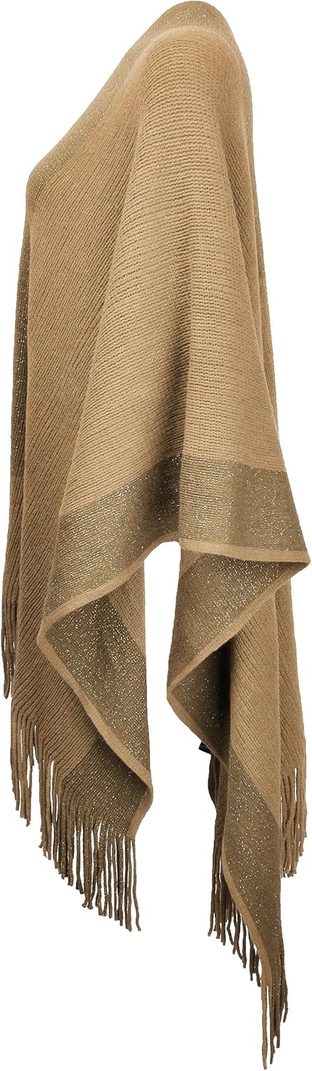ZLYC Damen Weiche Schlichte Poncho Capes Retro Cardigans Pullover Camel, Camel
