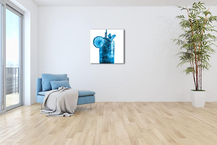 deyoli Cocktail Mojito Format: 70x70 Effekt: Monocrome Blau als Leinwand, Motiv fertig gerahmt auf E