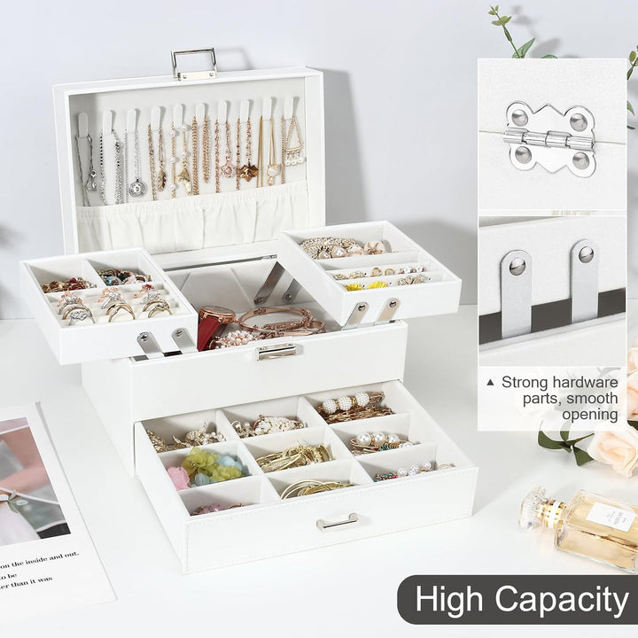 Schmuckkasten, Schmuckkästchen mit Schubladen für Damen Mädchen, PU-Leder Jewelry Box Schmuckbox Sch