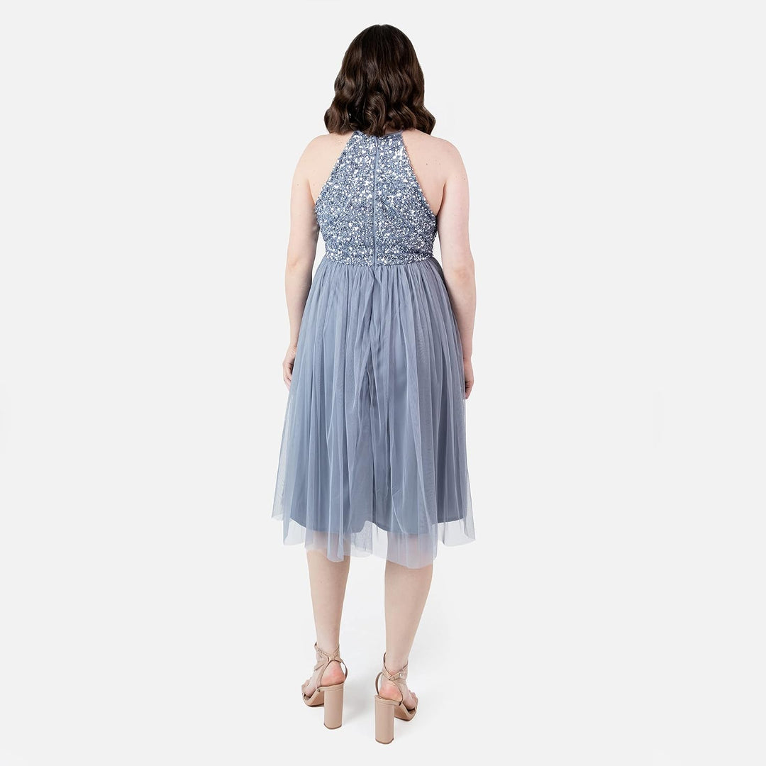 Maya Deluxe Damen Maya Deluxe Damen Embellished Halter Neck Midi Bridesmaid Dress Bridesmaid Dress (