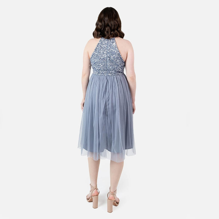 Maya Deluxe Damen Maya Deluxe Damen Embellished Halter Neck Midi Bridesmaid Dress Bridesmaid Dress (