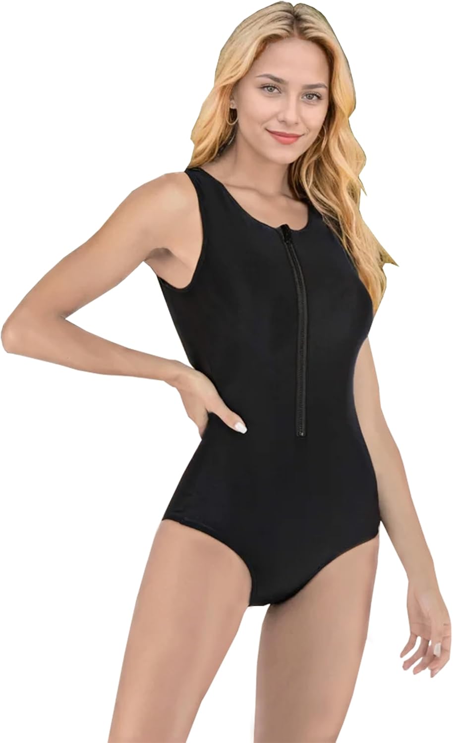 Beachkini One-Piece Swimsuit for Women Long-Sleeved Swimwear with Front Zip Triangle Swimsuit XXL 27