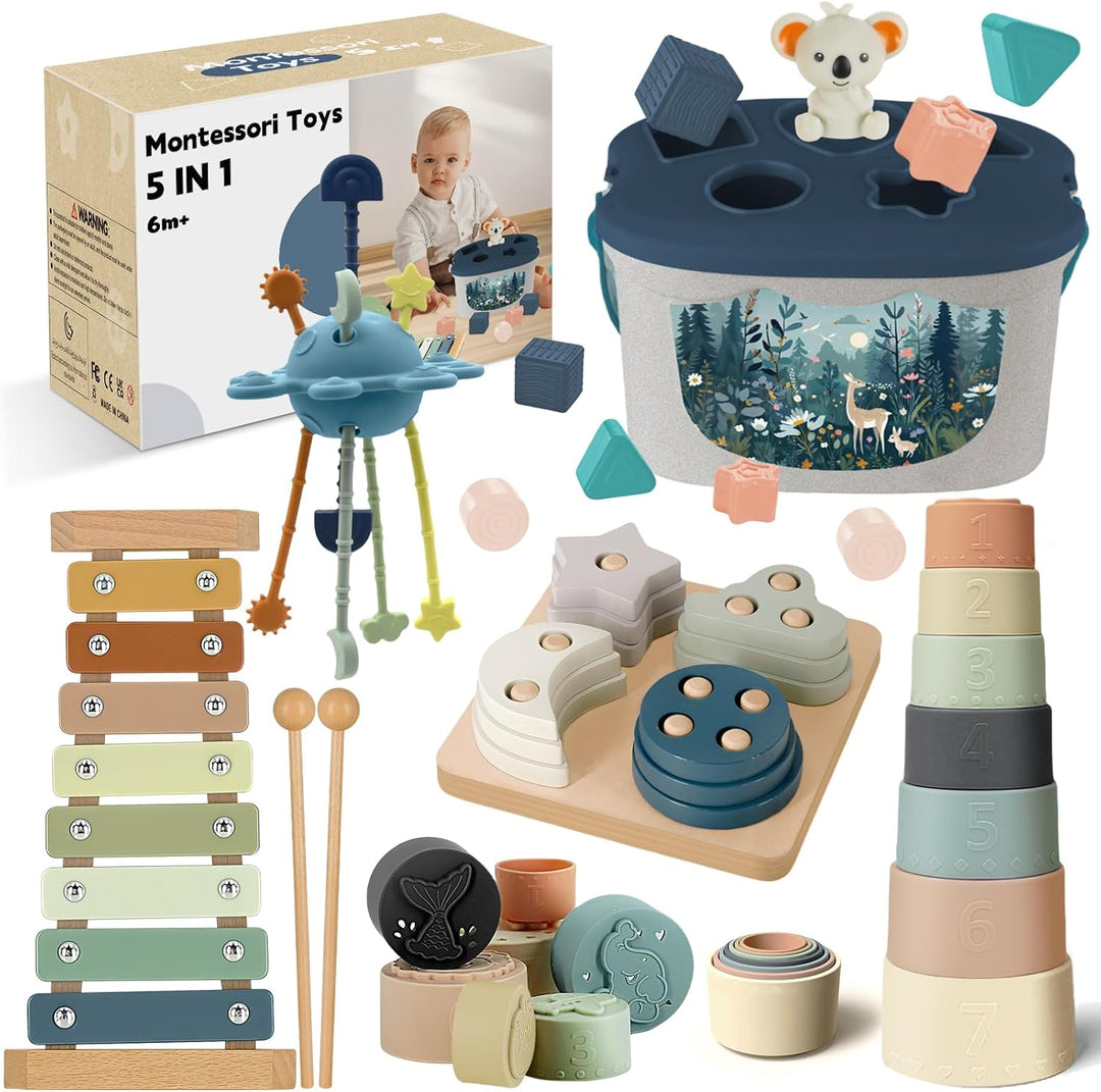 Almaxi Baby Spielzeug ab 6 Monate,5 in 1 Montessori Spielzeug Baby,Motorikspielzeug mit Formensortie