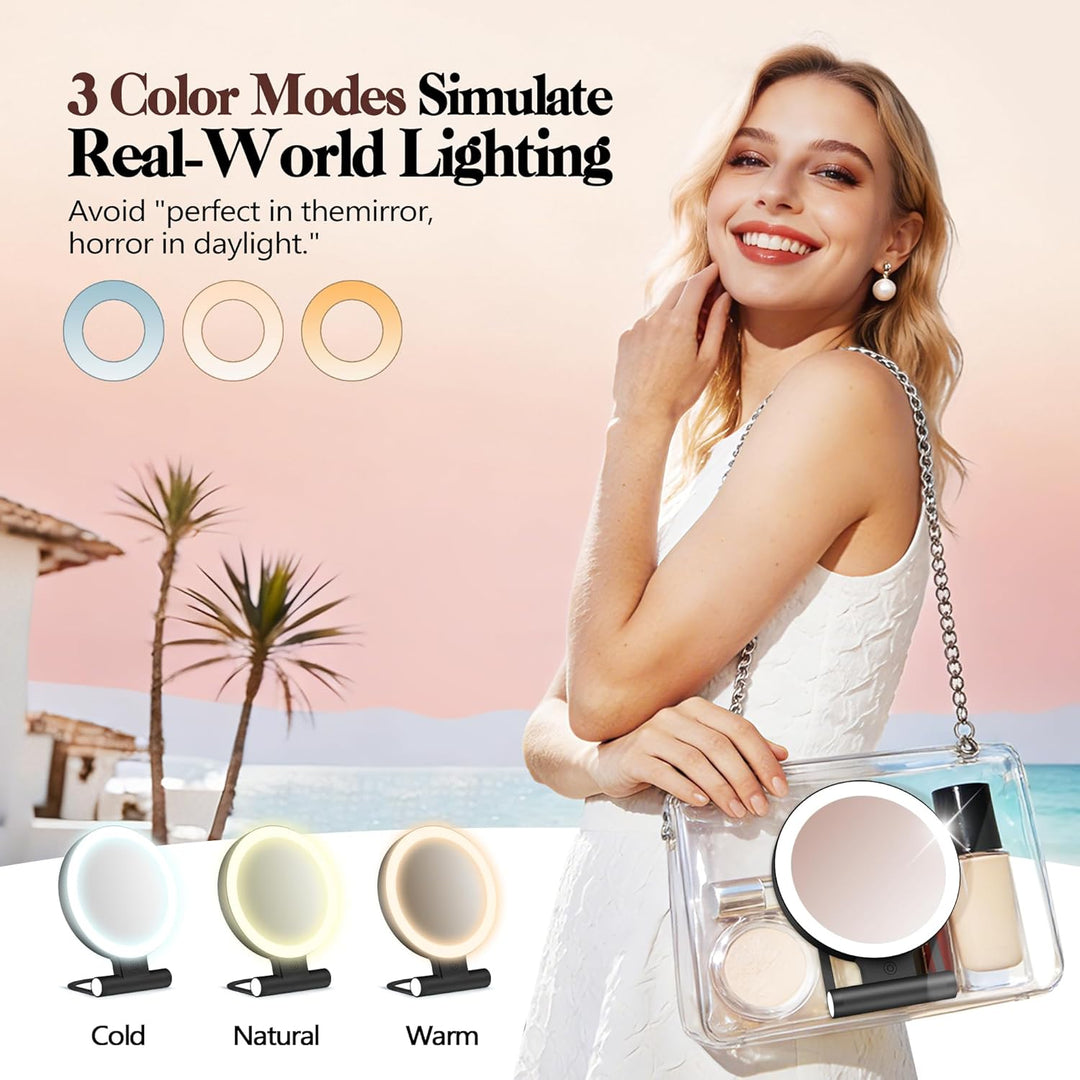 B Beauty Planet Kosmetikspiegel mit Beleuchtung, 30 fache/1-fach Doppelseitige Tischspiegel,3 Farbli