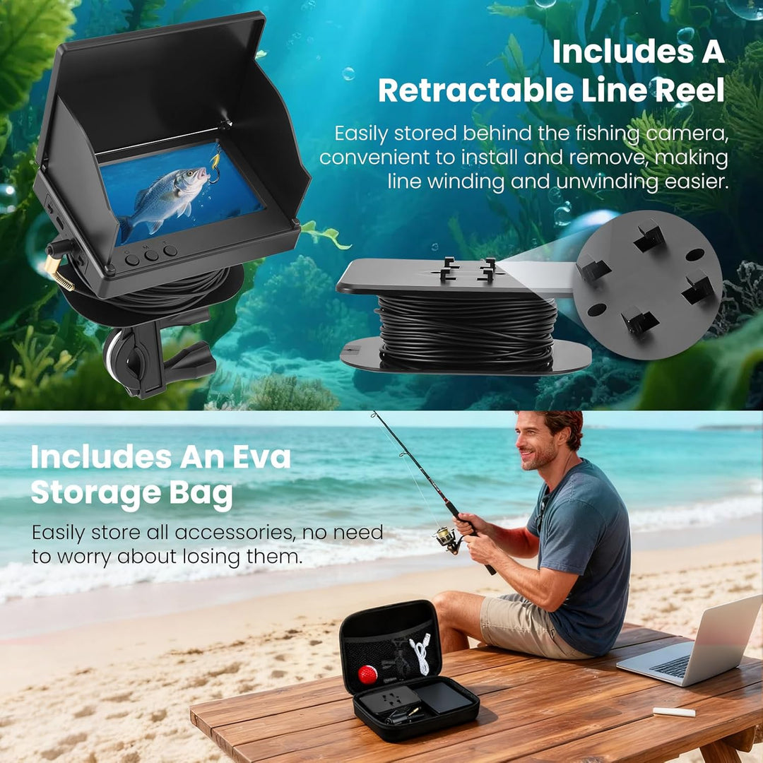 Tragbarer Fishfinder mit Unterwasserkamera - 4.3" IPS Display & 30m Kabel - Weitwinkel Nachtsicht IP