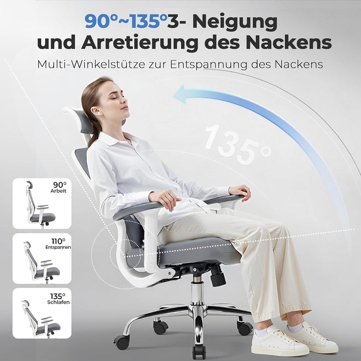GTPLAYER Bürostuhl Ergonomisch [TESTSIEGER], Schreibtischstuhl mit 3D-Lendenwirbelstütze, Verstellba