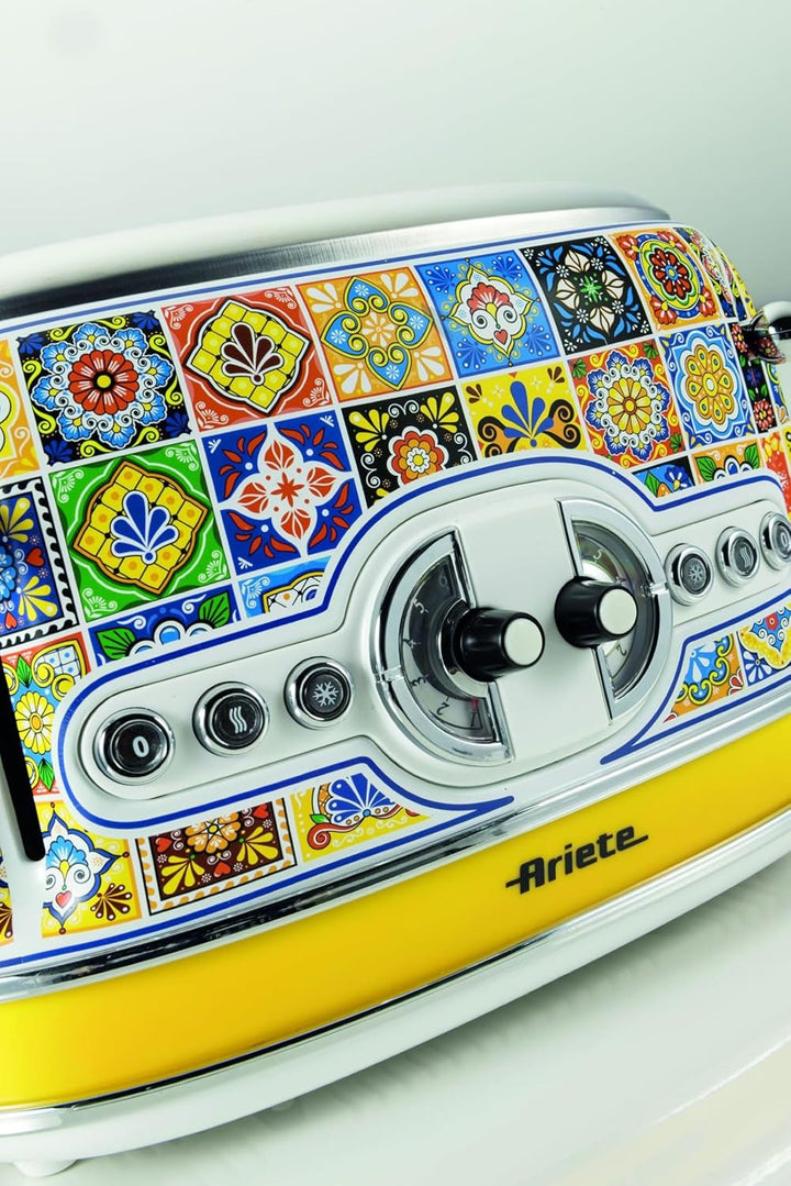 Ariete Toaster 156 Positano, Mediterranes Design, 4 Schlitze mit Separaten Bedienelementen, 6 Bräunu