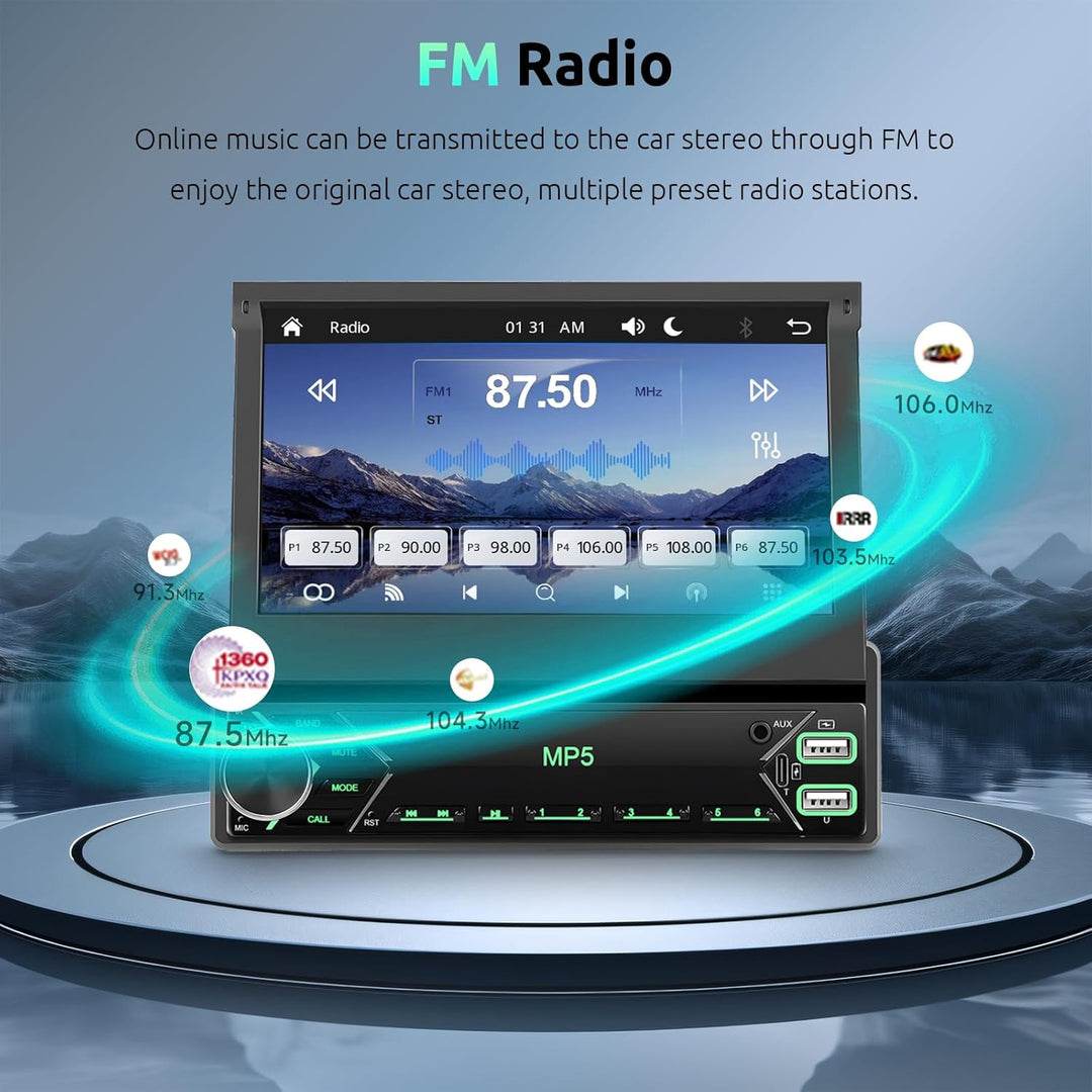 Autoradio 1 Din mit Drahtlos Carplay Android Auto, 7 Zoll IPS HD Manueller Flip Touchscreen Autoradi