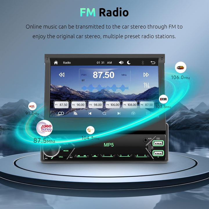 Autoradio 1 Din mit Drahtlos Carplay Android Auto, 7 Zoll IPS HD Manueller Flip Touchscreen Autoradi