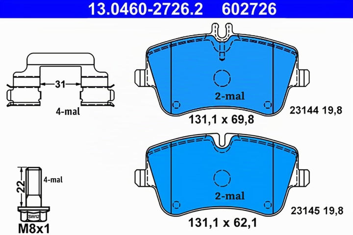 ATE Original Bremsbeläge - Belagsatz - für Scheibenbremse - 13.0460-2726.2 - ECE-R90 Strassenzulassu