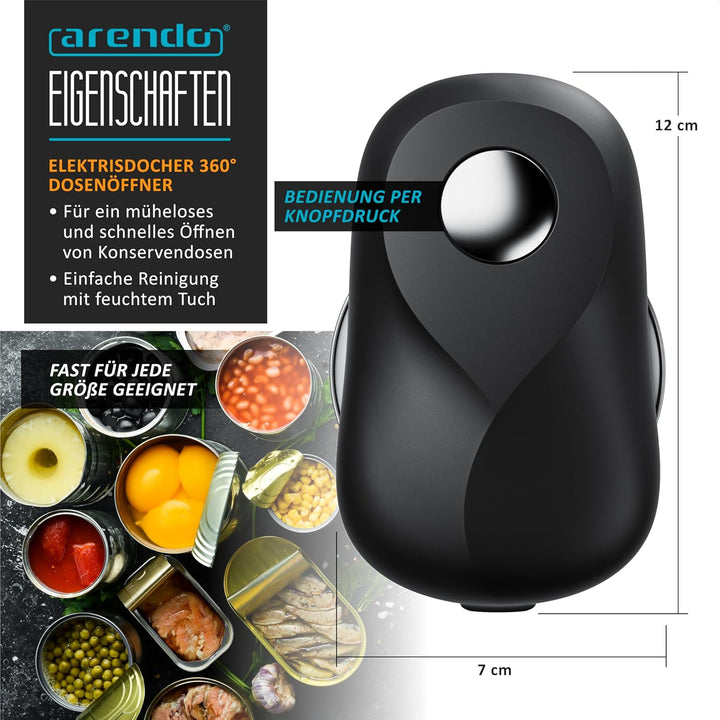 Arendo - Elektrischer Dosenöffner One Touch - mit automatischer 360° Drehung - Öffnung ohne scharfe