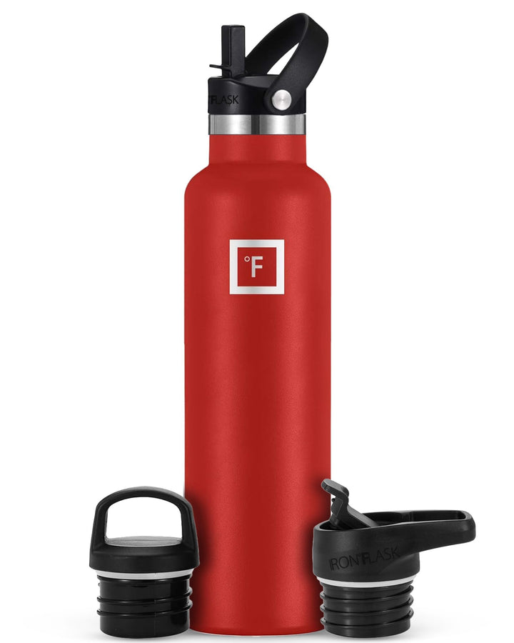 IRON °FLASK Sportwasserflasche - 710 ml, 3 Deckel (Strohdeckel), vakuumisolierter Edelstahl, heiss k