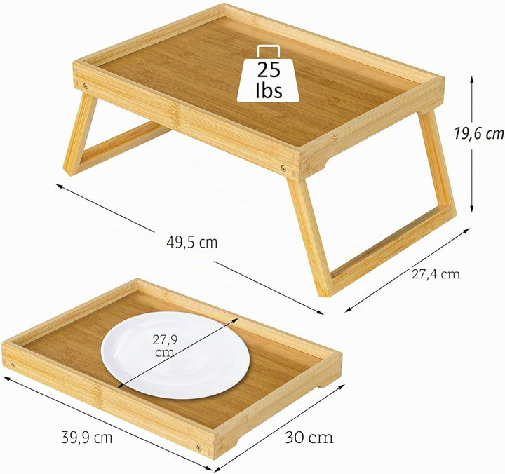 Betttablett Tisch mit klappbaren Beinen, Bambus Frühstück im Bett Essen, Servieren oder Verwendung a